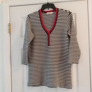 Tory Burch Red White And Blue Striped Cotton Knit Top